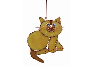 Stained Glass Tan Cat Suncatcher