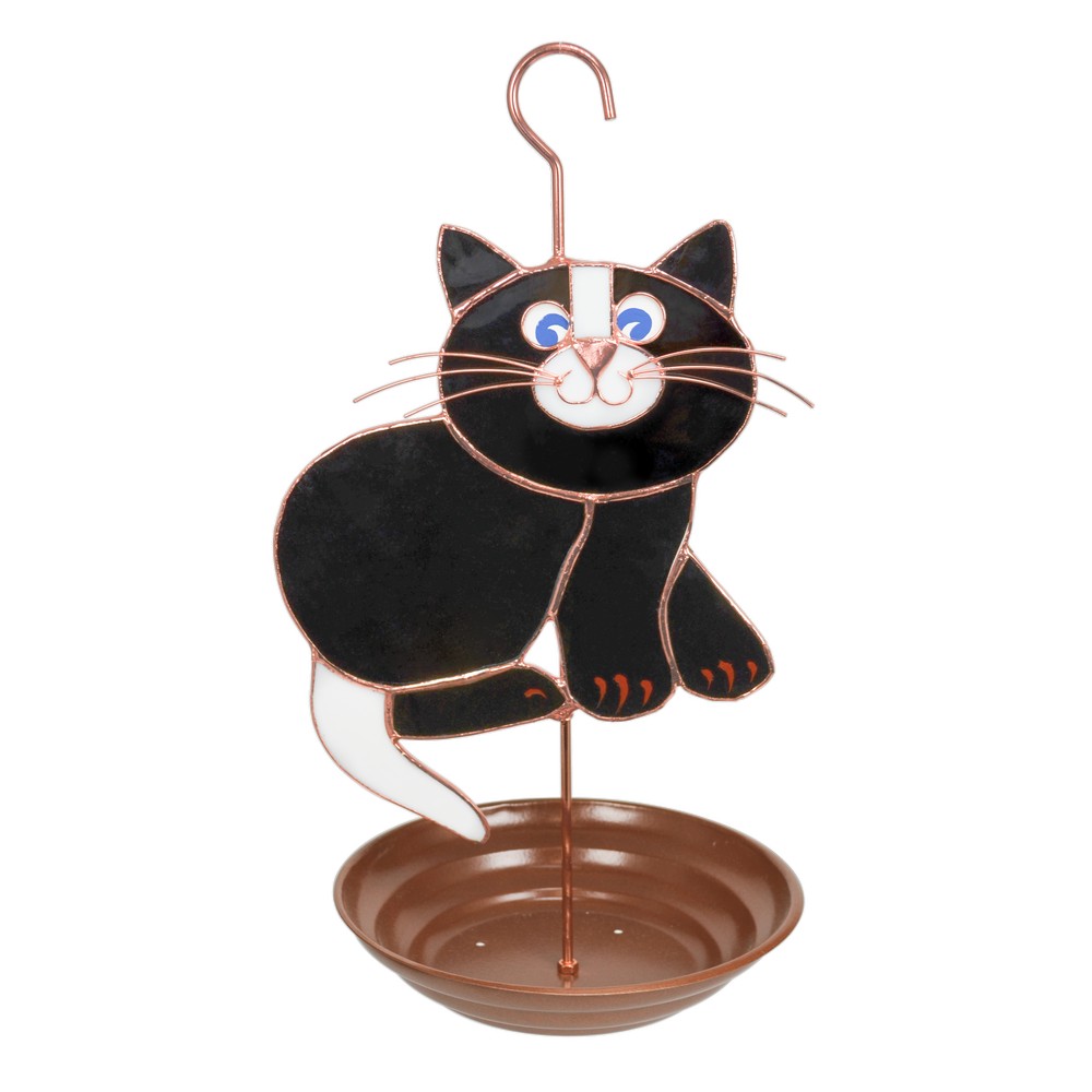 Stained Glass Black Cat Bird Feeder