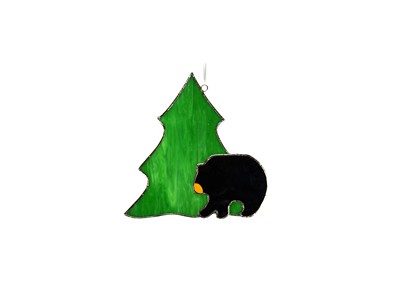 Stained Glass Black Bear with Tree Suncatcher