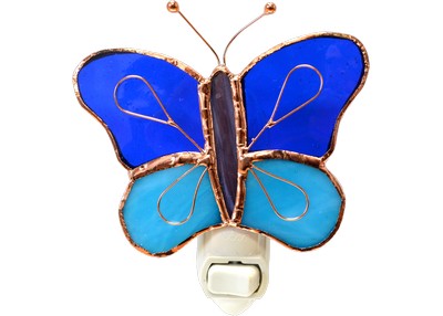 Stained Glass Dark & Light Blue Butterfly Nightlight