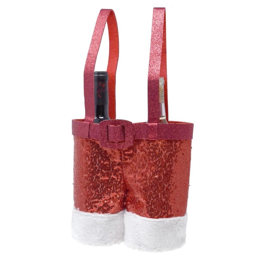 Red Glitter Wine Santa Pants for 750ml Bottles