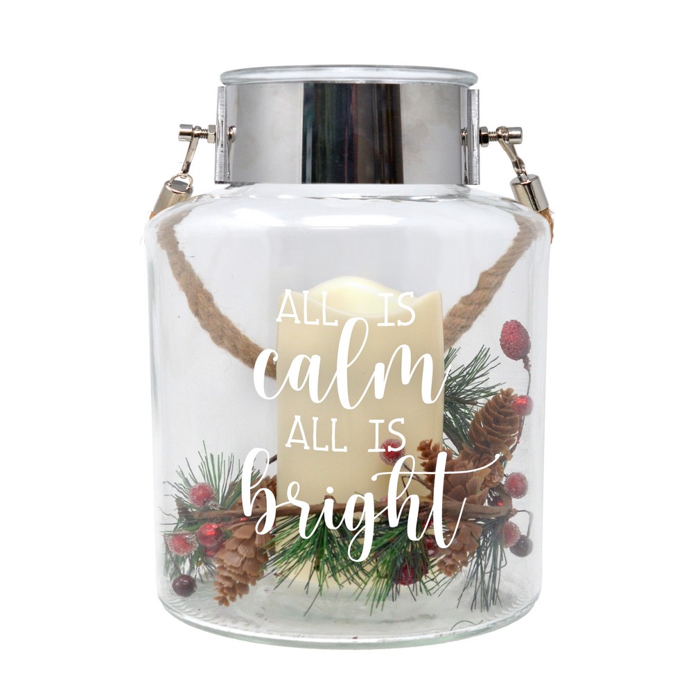All is Calm 8 inch Canister with Wreath and LED Candle