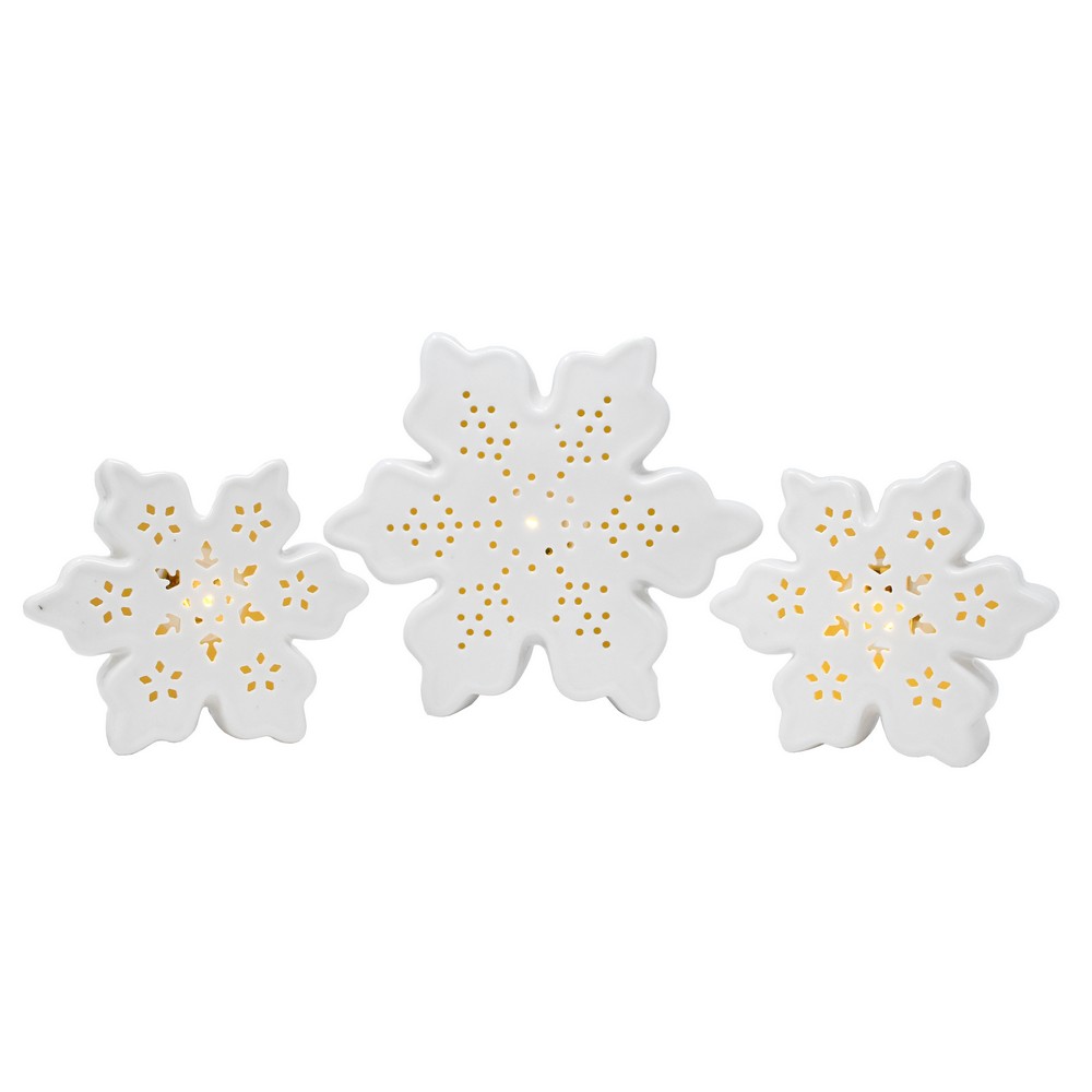 3 Piece Porcelain LED Snowflake Set