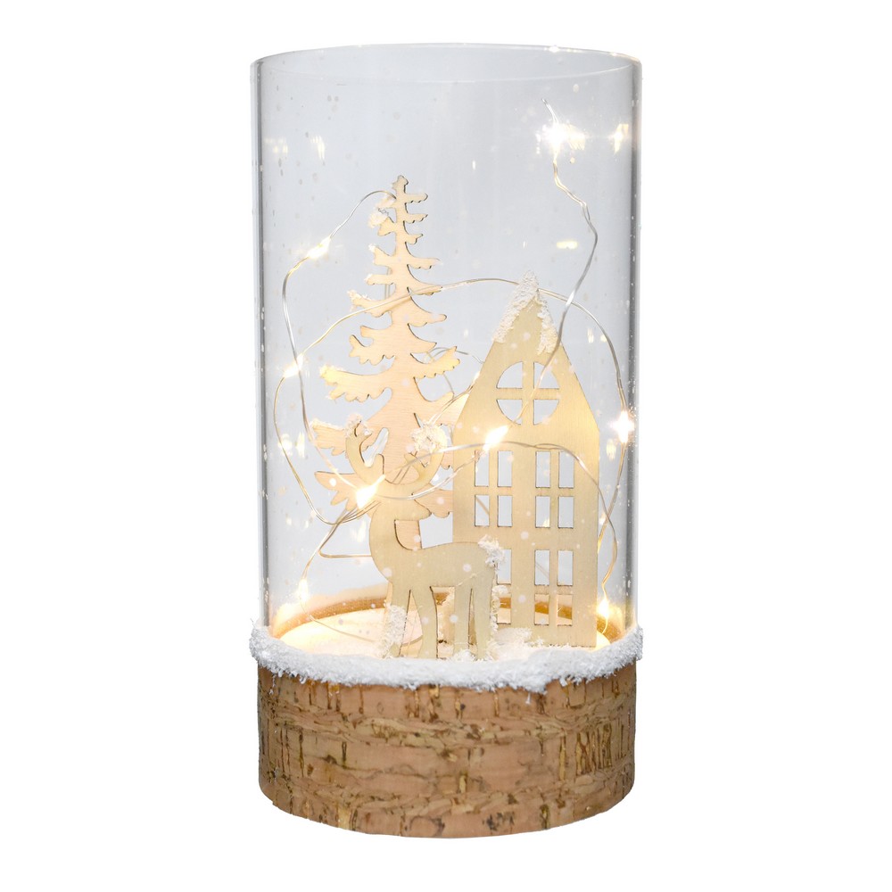 Wooden Deer Scene 6 inch LED Cylinder