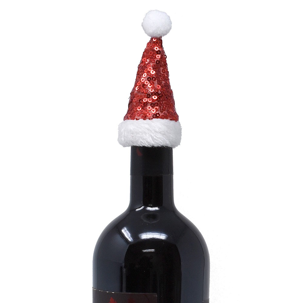 Red Glitter Santa Hat Bottle Toppers Set of 4