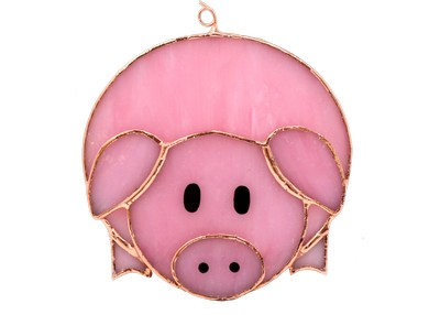 Stained Glass Pink Pig Suncatcher