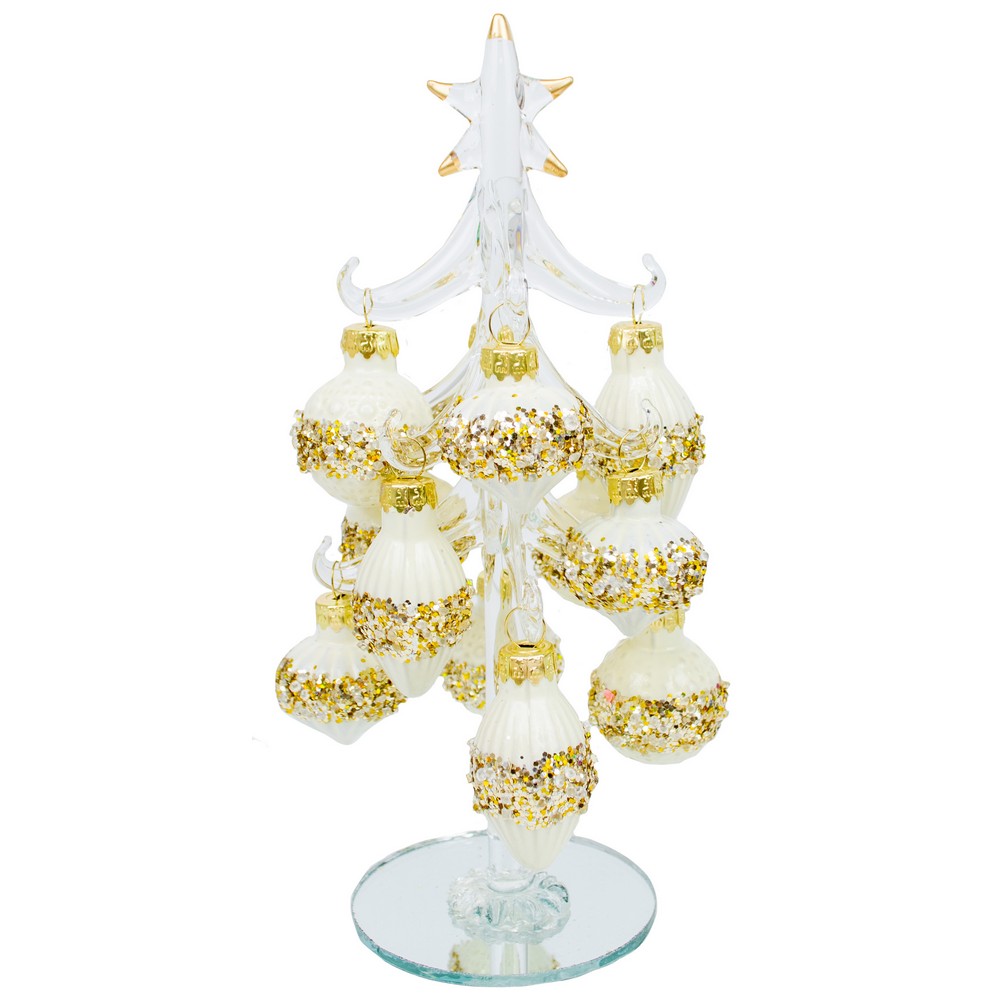 Clear Glass Tree 8 inch with Cream Ornaments