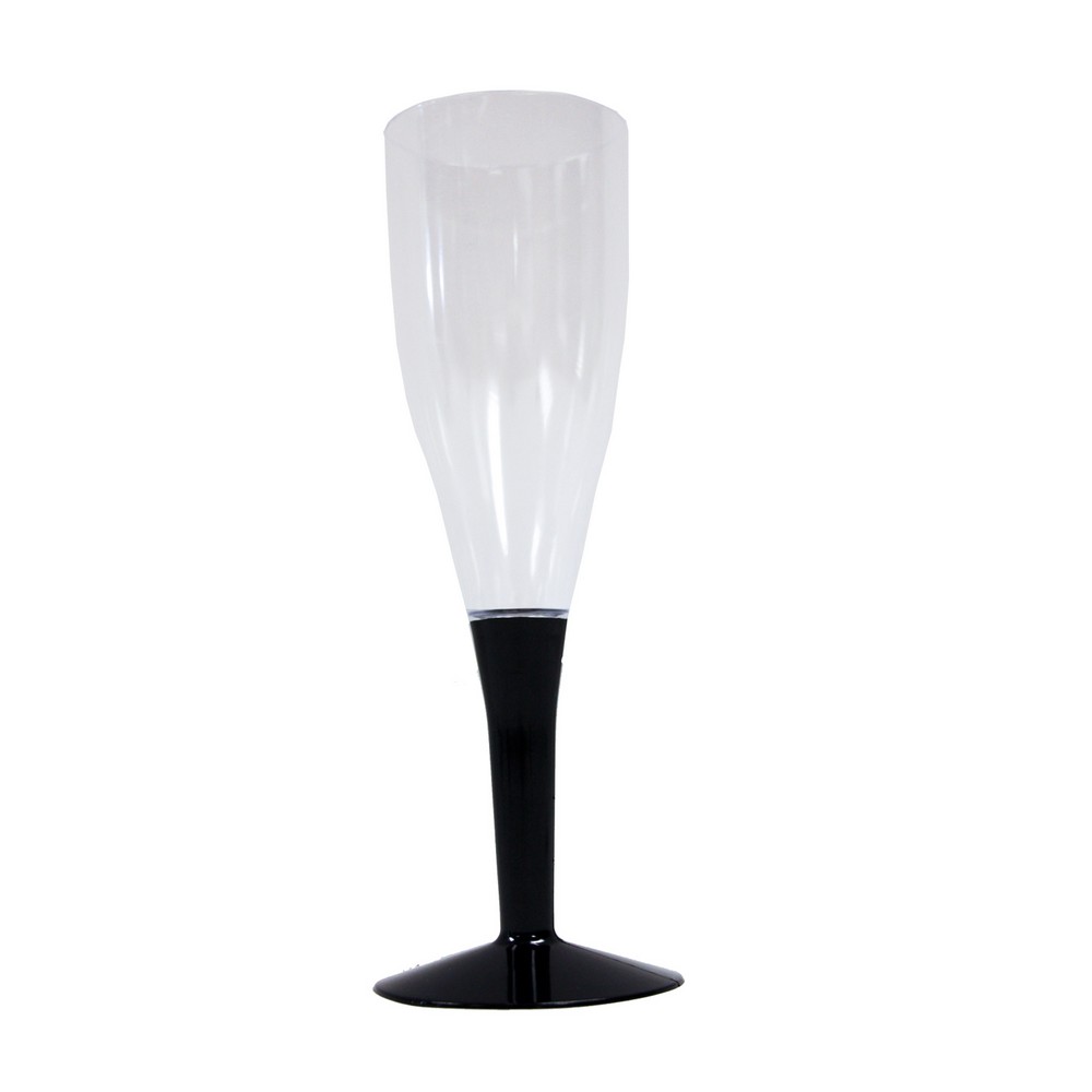 5 oz 2 pc. Black Stem Champagne Flutes - Clear 10 ct.