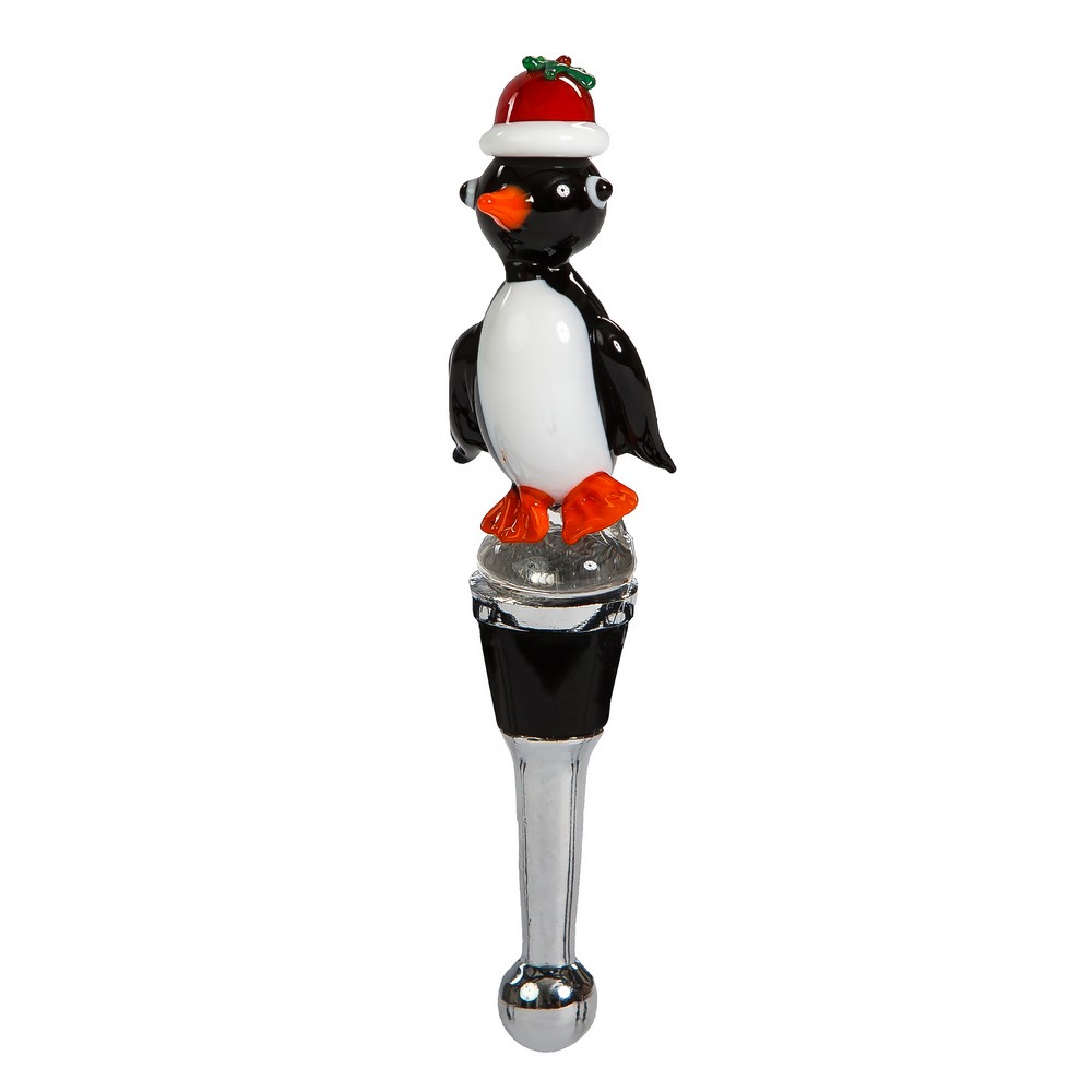 Glass Bottle Stopper Holiday Penguin
