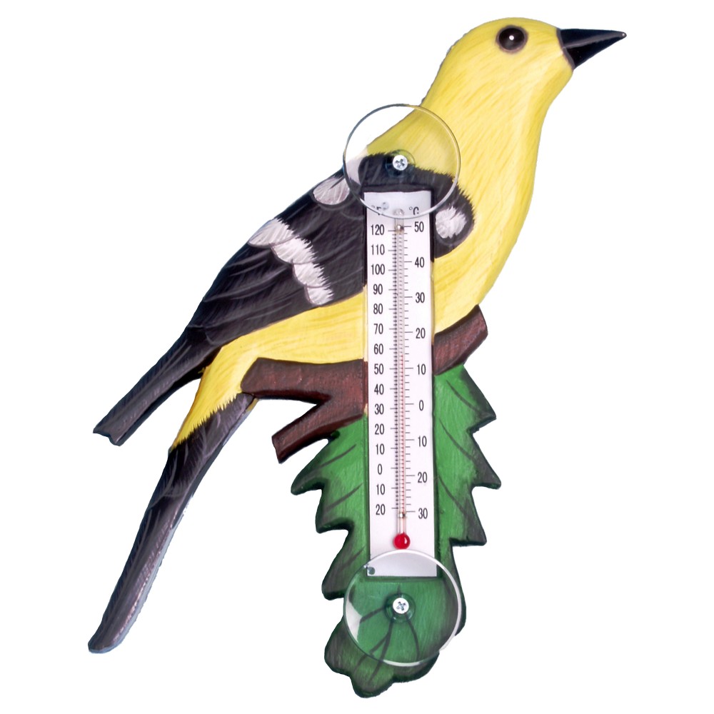 Goldfinch on Branch Small Window Thermometer