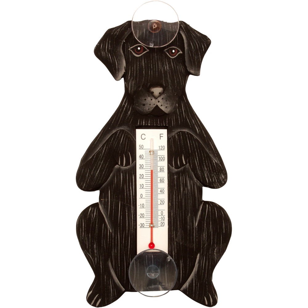 Begging Black Lab Dog Small Window Thermometer