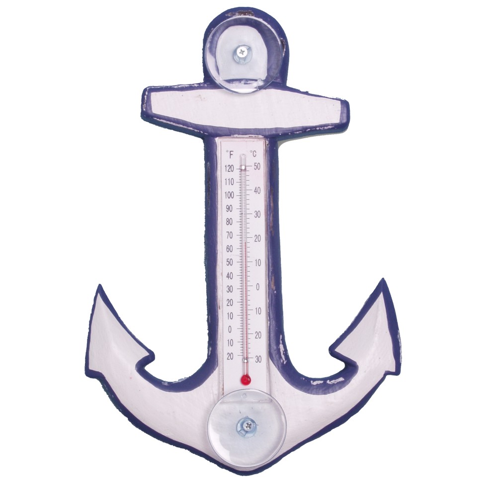 White & Blue Anchor Small Window Thermometer
