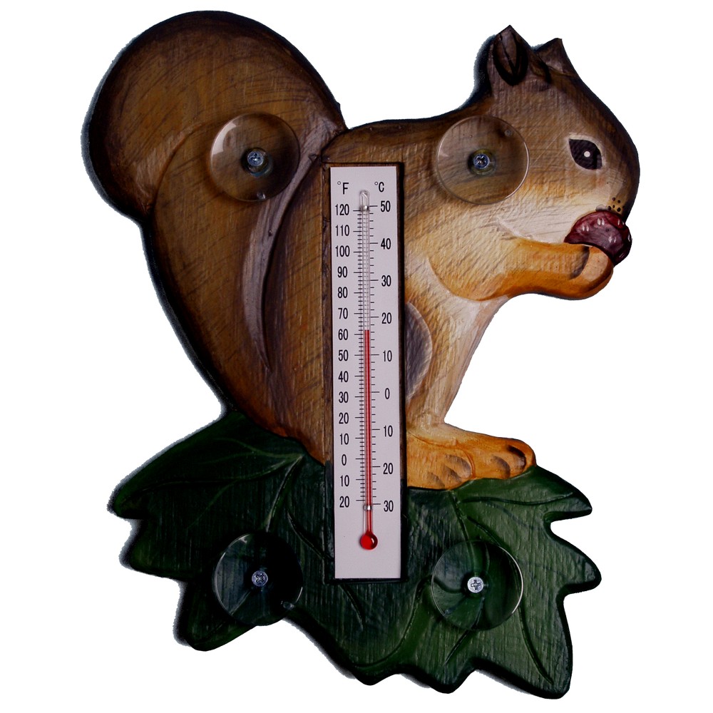 Squirrel on a Leaf Small Window Thermometer