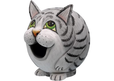 Grey Tabby Cat Gord-O Bird House
