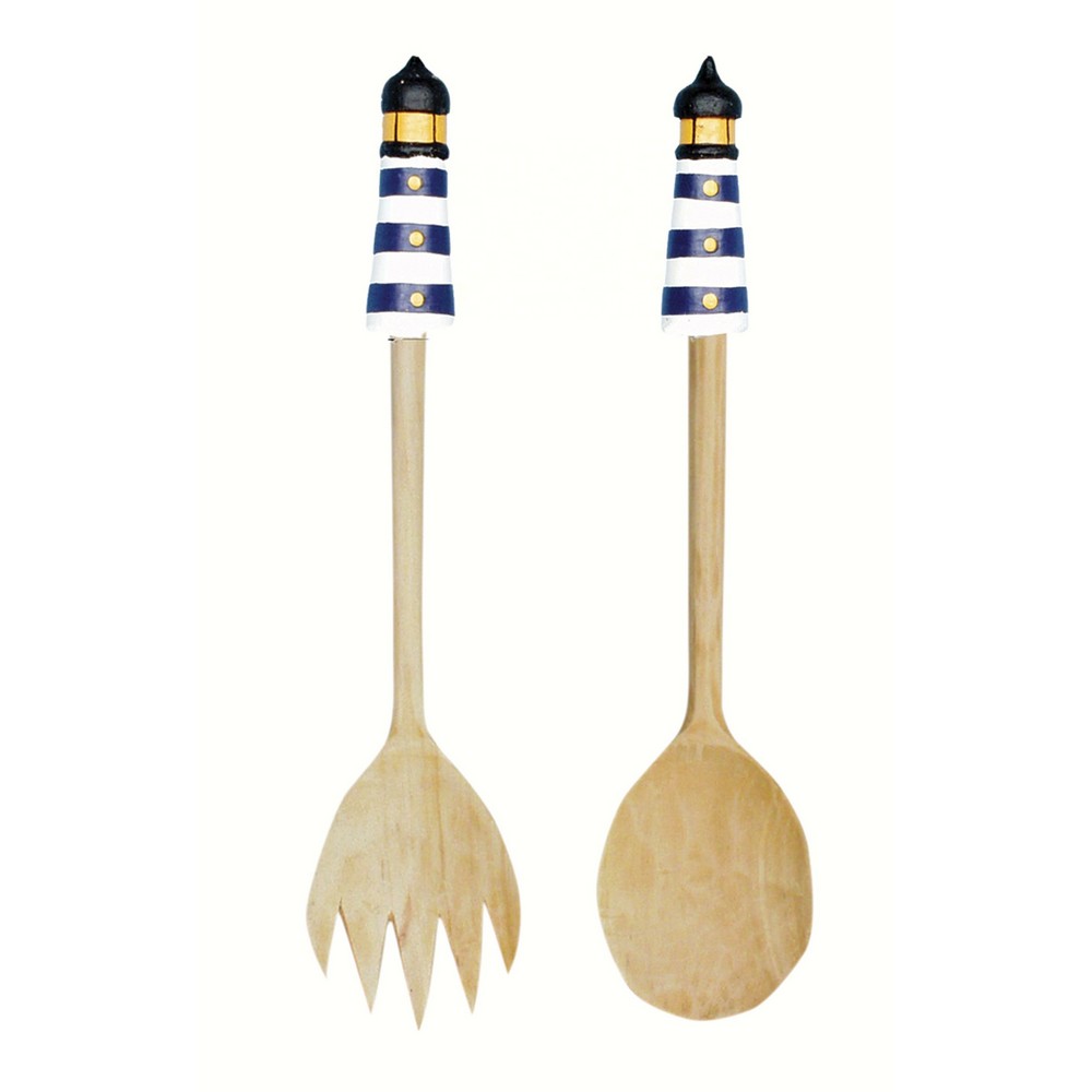 Blue White Striped Lighthouse Salad Server Set