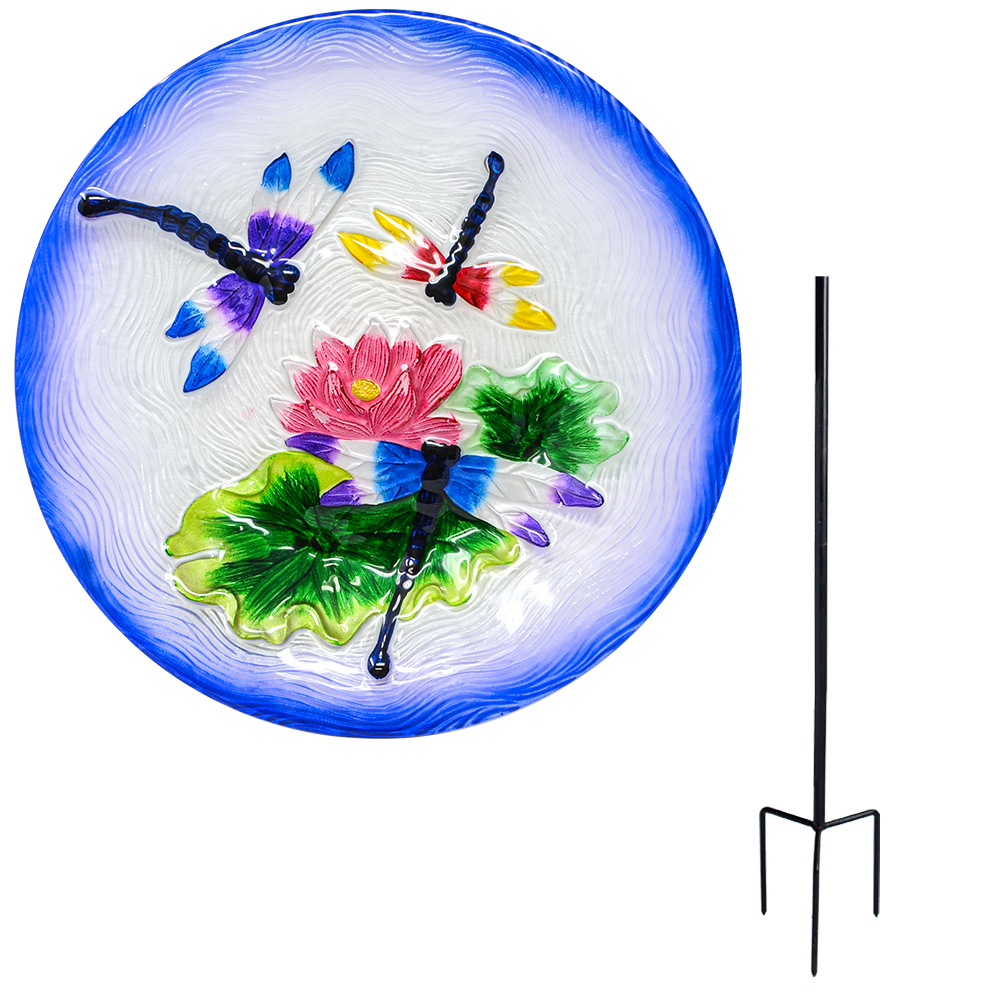 Dragonfly Trio Staked Bird Bath