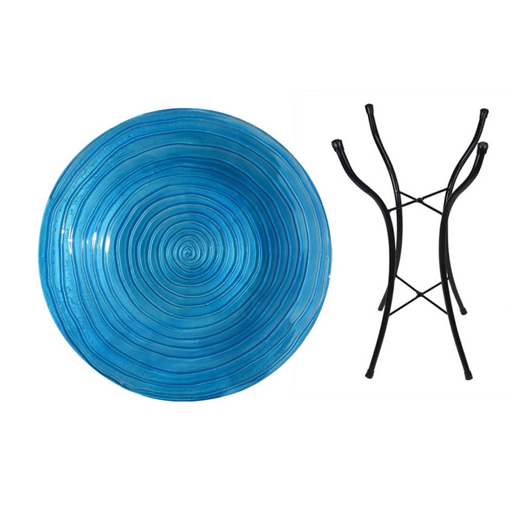 Blue Swirls Bird Bath with Stand