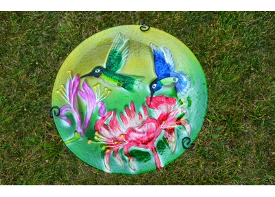 Fluttering Hummingbirds Staked Bird Bath