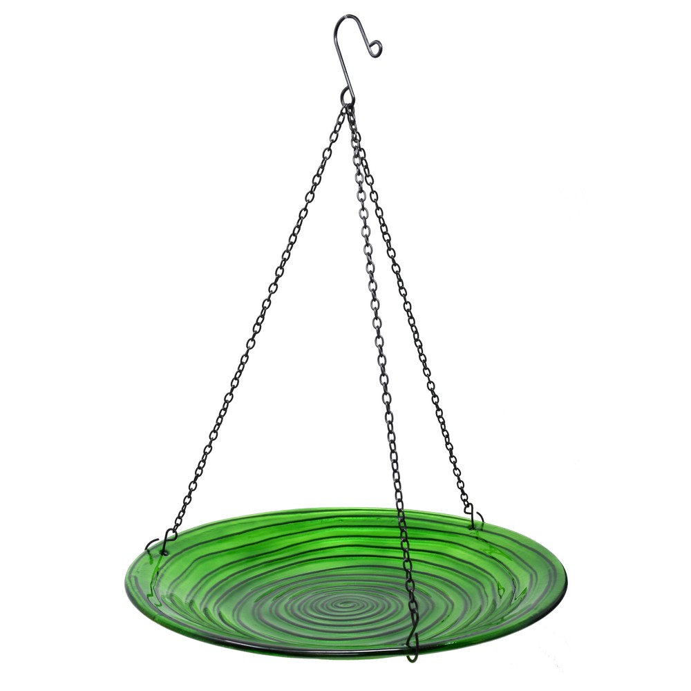 Hunter Green Glass Hanging Bird Bath