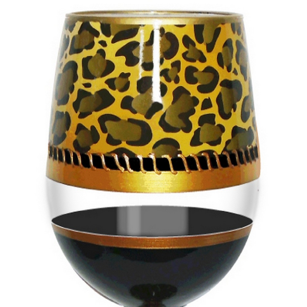 Stemless Wine Glass Deco Leopard Bottom's Up