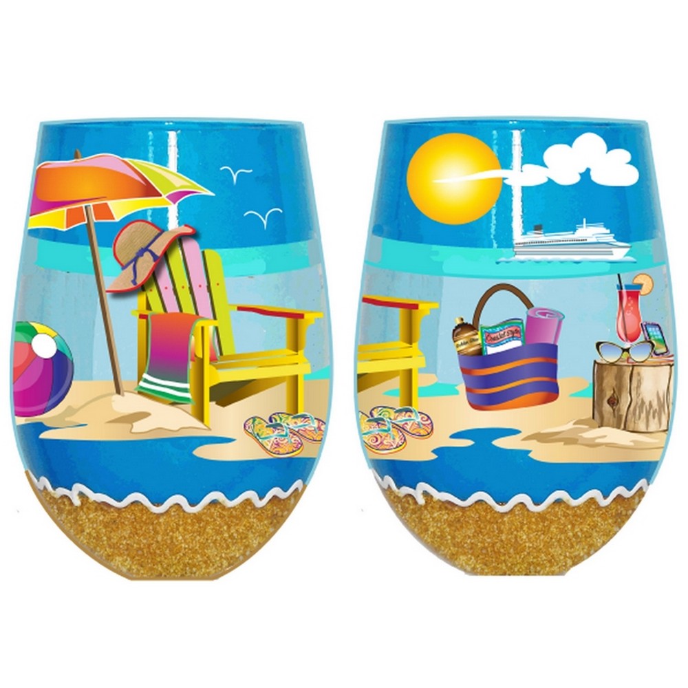 Beachy Fun Bottom's Up Stemless Wine Glass