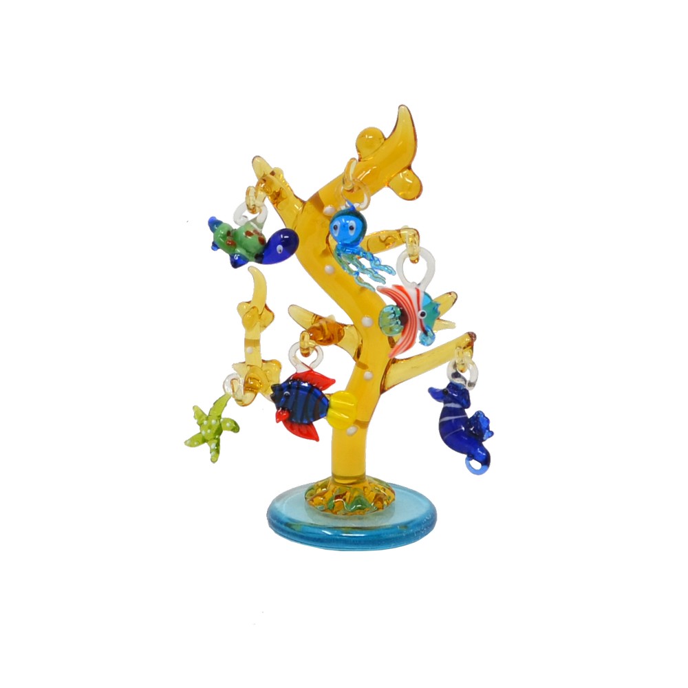 Glass Coral Tree 6 inch with Sea Life Ornaments