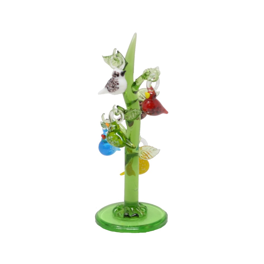 Green Glass Tree 6 inch with Bird Ornaments