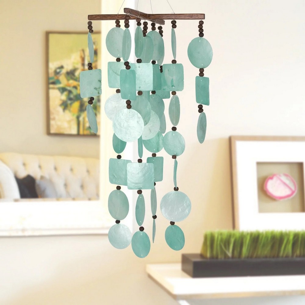 Aqua Capiz Chime with Wooden Beads