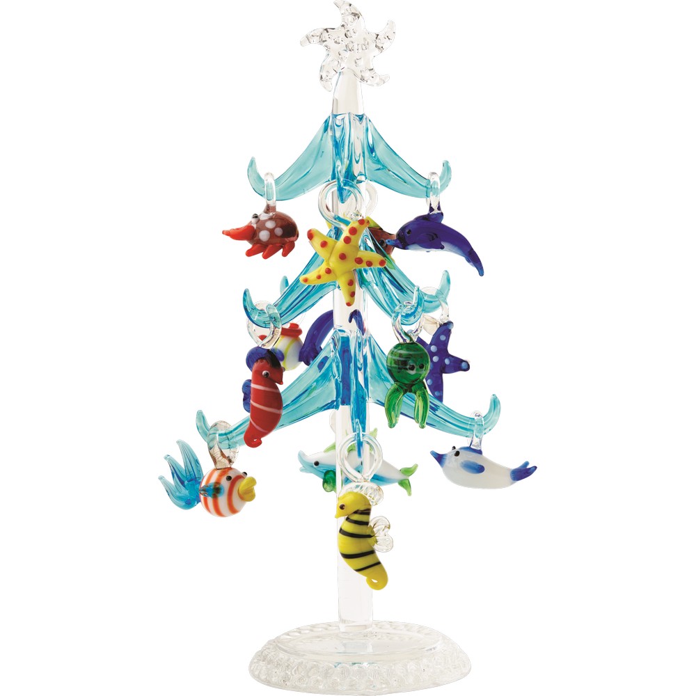 Blue Glass Tree 7.75 inch with Sea Life Ornaments
